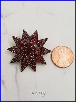 Antique Bohemian Garnet Silver Star Pin Brooch Pendant