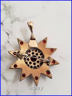 Antique Bohemian Garnet Silver Star Pin Brooch Pendant