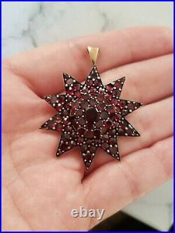 Antique Bohemian Garnet Silver Star Pin Brooch Pendant