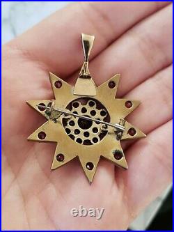 Antique Bohemian Garnet Silver Star Pin Brooch Pendant