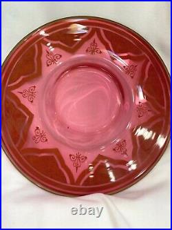 Antique Bohemian MOSER Cranberry Glass Hand Painted Gilt Enamel Cup & Saucer