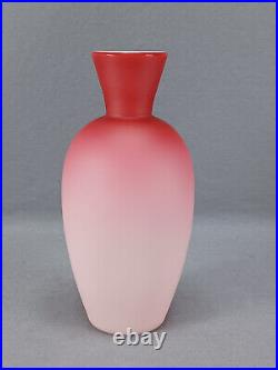 Antique Bohemian Victorian Hand Blown Pink Satin Cased Glass Vase Circa 1880s