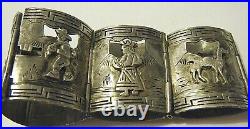 Antique Bracelet cuff lamas PERUPLATA CM Camusso Welsch 925 hinged cuff lamas