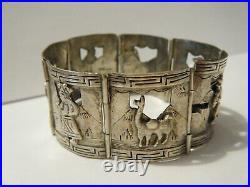 Antique Bracelet cuff lamas PERUPLATA CM Camusso Welsch 925 hinged cuff lamas