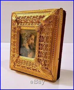 Antique Bronze Dore Miniature Hand Painted Madonna Mary Portrait Reuge Music Box