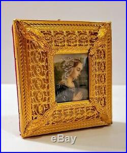 Antique Bronze Dore Miniature Hand Painted Madonna Mary Portrait Reuge Music Box