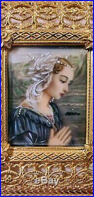 Antique Bronze Dore Miniature Hand Painted Madonna Mary Portrait Reuge Music Box