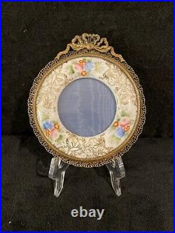 Antique Bronze Or Brass Filigree Frame with Hand Painted Porcelain-442
