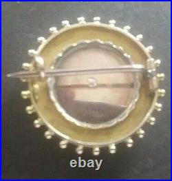 Antique Brooch/Pin, 9K Gold, Hand Painted Portrait of a Victorian Lady