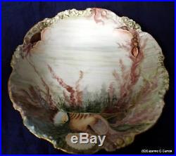 Antique C1900 JPL Pouyat Limoges Hand Painted Oyster Sea Life Bowl Plate Tray