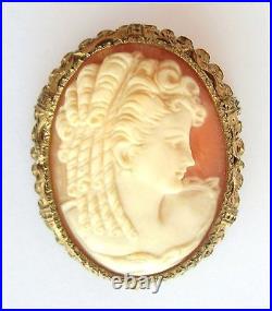 Antique CAMEO VICTORIAN Period Hand Carved SHELL Surrounded with GILT SILVER