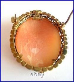 Antique CAMEO VICTORIAN Period Hand Carved SHELL Surrounded with GILT SILVER