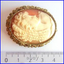 Antique CAMEO VICTORIAN Period Hand Carved SHELL Surrounded with GILT SILVER