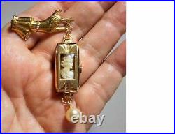 Antique CAMEO in Edwardian Gold Fill Watch Hanging Victorian Hand Brooch No Guts