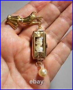Antique CAMEO in Edwardian Gold Fill Watch Hanging Victorian Hand Brooch No Guts