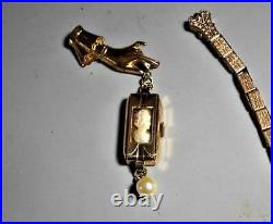 Antique CAMEO in Edwardian Gold Fill Watch Hanging Victorian Hand Brooch No Guts