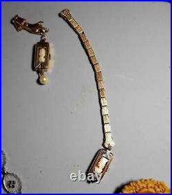 Antique CAMEO in Edwardian Gold Fill Watch Hanging Victorian Hand Brooch No Guts