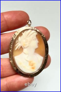 Antique Cameo Brooch Pendant Edwardian 10k Gold Hand Carnelian Carved Shell