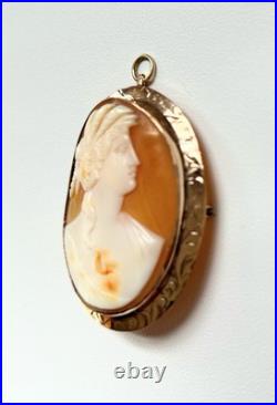 Antique Cameo Brooch Pendant Edwardian 10k Gold Hand Carnelian Carved Shell