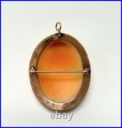 Antique Cameo Brooch Pendant Edwardian 10k Gold Hand Carnelian Carved Shell