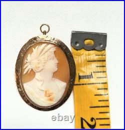 Antique Cameo Brooch Pendant Edwardian 10k Gold Hand Carnelian Carved Shell