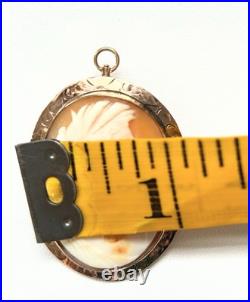 Antique Cameo Brooch Pendant Edwardian 10k Gold Hand Carnelian Carved Shell