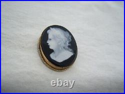 Antique Cameo Hand Painted Victorian GOLD FILLED Black Onyx Lady Brooch
