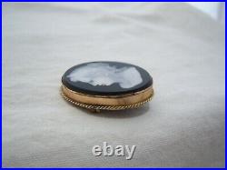 Antique Cameo Hand Painted Victorian GOLD FILLED Black Onyx Lady Brooch