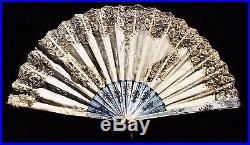 Antique Carved Mother Pearl Hand Painted Hand Fan
