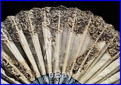 Antique Carved Mother Pearl Hand Painted Hand Fan