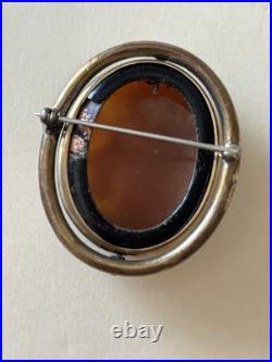 Antique Carved Shell Cameo Two Hand Maidens Figure Gold Tone Swivel Brooch Pin