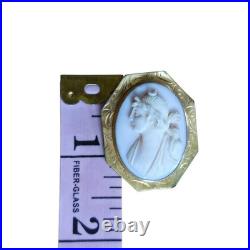 Antique Carved Shell Goddess Diana Cameo Brooch Gold-plate Sterling SIGNED A. LL