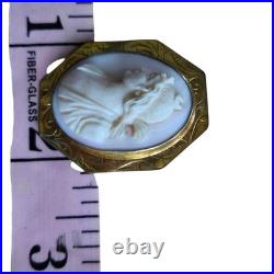 Antique Carved Shell Goddess Diana Cameo Brooch Gold-plate Sterling SIGNED A. LL