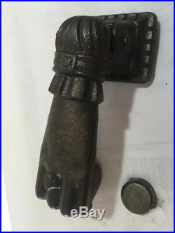 Antique Cast Iron Door Knocker & Striker Plate Victorian Hand with Ball 5'