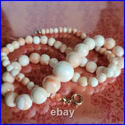 Antique Chinese Natural Orange & Pink Angel Skin Coral Beaded Necklace55 Grams