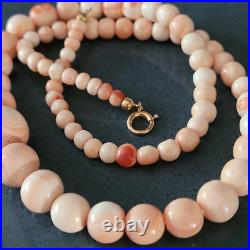 Antique Chinese Natural Orange & Pink Angel Skin Coral Beaded Necklace55 Grams
