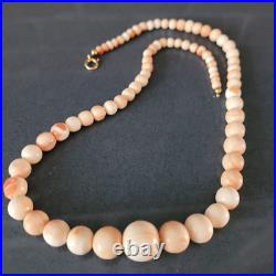 Antique Chinese Natural Orange & Pink Angel Skin Coral Beaded Necklace55 Grams