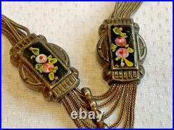 Antique Choker 900 Silver Fob Necklace 14 Jewelry Floral Hand Painted Enamel