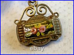 Antique Choker 900 Silver Fob Necklace 14 Jewelry Floral Hand Painted Enamel