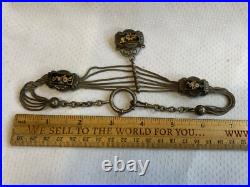 Antique Choker 900 Silver Fob Necklace 14 Jewelry Floral Hand Painted Enamel