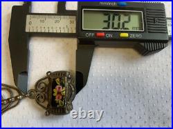 Antique Choker 900 Silver Fob Necklace 14 Jewelry Floral Hand Painted Enamel