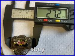 Antique Choker 900 Silver Fob Necklace 14 Jewelry Floral Hand Painted Enamel