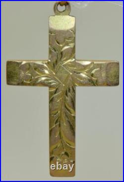 Antique Christian Cross Pendant Victorian 9k Solid Gold-Hand Engraved