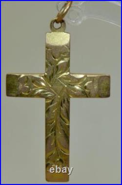 Antique Christian Cross Pendant Victorian 9k Solid Gold-Hand Engraved