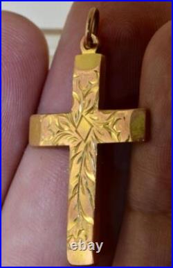 Antique Christian Cross Pendant Victorian 9k Solid Gold-Hand Engraved
