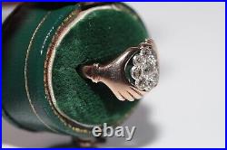 Antique Circa 1900s Handcrafted 14k Gold Natural Diamond Hand Ring