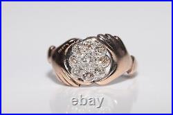 Antique Circa 1900s Handcrafted 14k Gold Natural Diamond Hand Ring