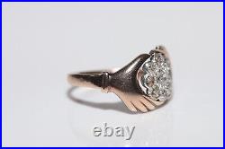 Antique Circa 1900s Handcrafted 14k Gold Natural Diamond Hand Ring