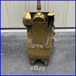 Antique Coal Hod Brass Victorian Era H F Co Fireplace Pellet Stove Hand Chased