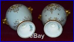 Antique Coalport Small Twin Handled Urn Vases Hand Painted Panels Pair of A\F